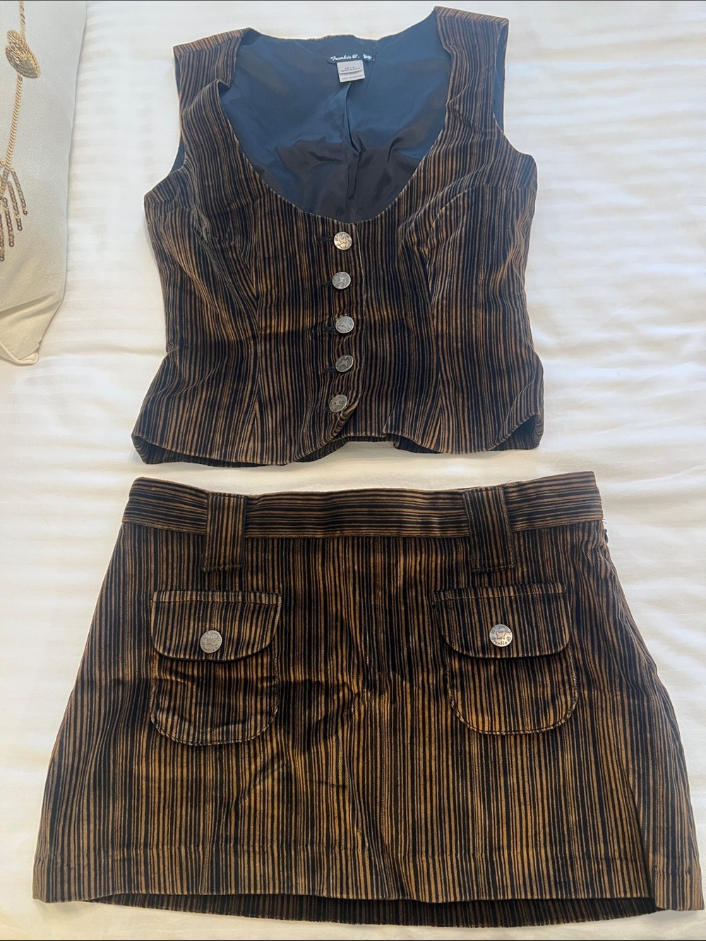 Frankie B. Brown and Black Pinstripe Two-Piece Skirt Set